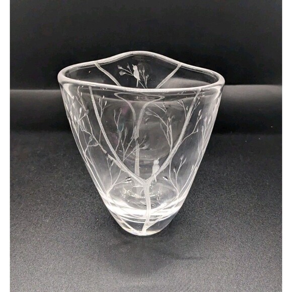Vicke Lindstrand Artist Kosta Boda Signed Numberd Birds Crystal Glass Vase 4.25" - Picture 1 of 11
